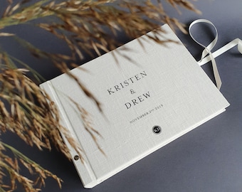 Instax Guestbook, Linen guest album, Lay flat guest book, pages made with pockets for Instax and Polaroid Pictures