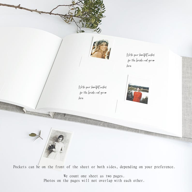 Linen Wedding Guest Book, Polaroid Guest Book, Instax Mini Photo Guest Book, Photo Booth Album, Personalized Wedding Photo Album image 5