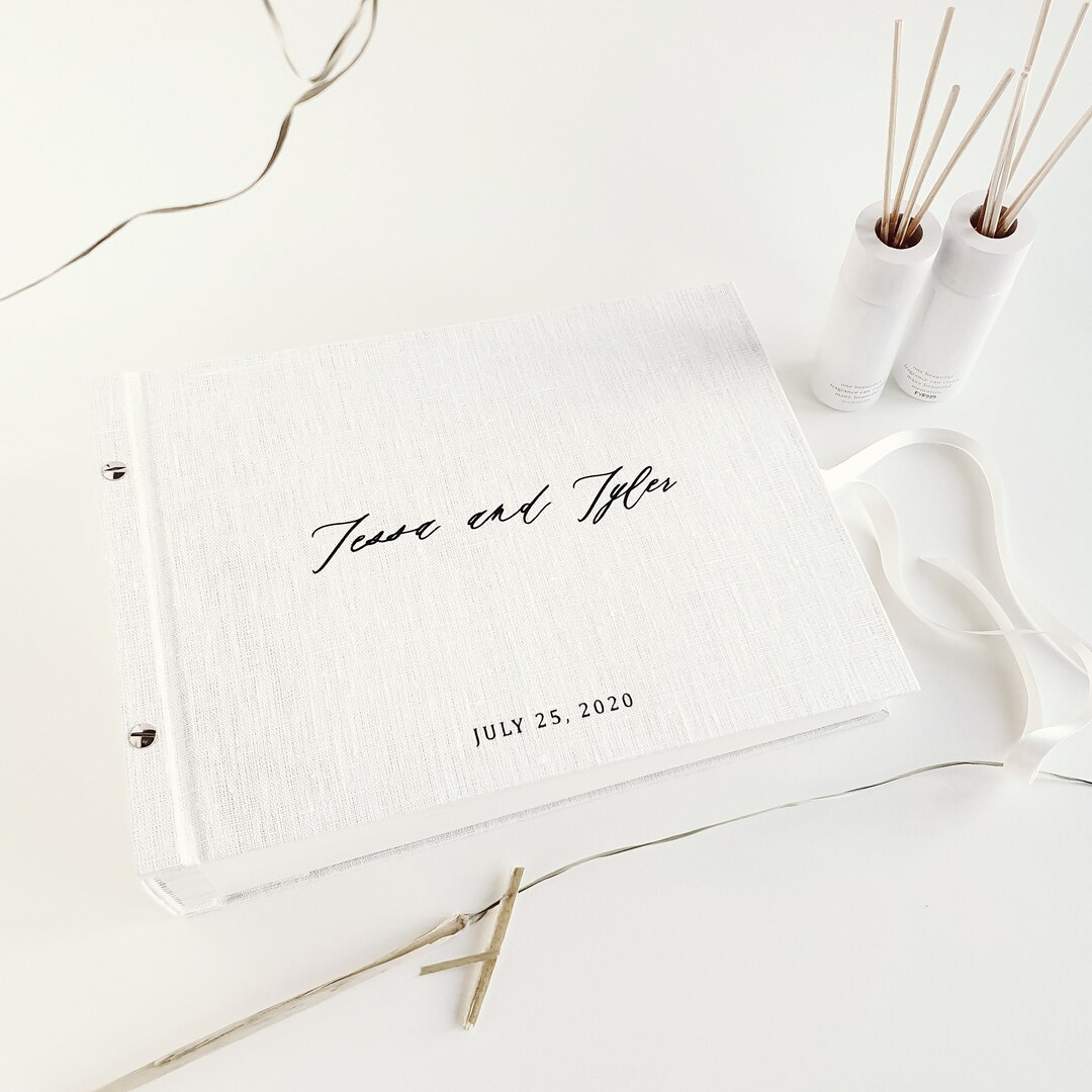 Minimalist Linen Guest Book With Blank Pages or With Pockets for Instax