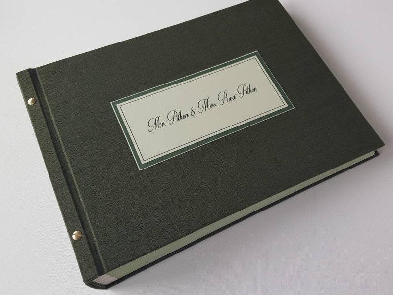 Forest green guest book with instax photo slots and note cards to write, by OreDesignSpace image 1