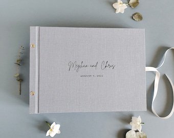 Faded blue linen guest book, Pages with spacers, Photo album/Guest book for Instant photos, Lay flat pages