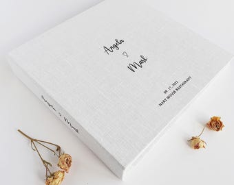 Wedding Reception Guest Book, Personalized Linen Cover, Photo stickers on pages for Instax pictures