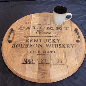 Calumet Farm Bourbon Barrel Head Tray with Optional Lazy Susan
