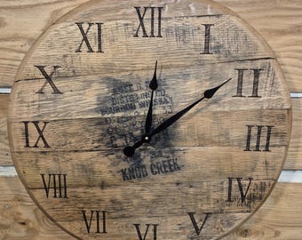 Knob Creek Bourbon Barrel Lid Clock: Laser Engraved Wood