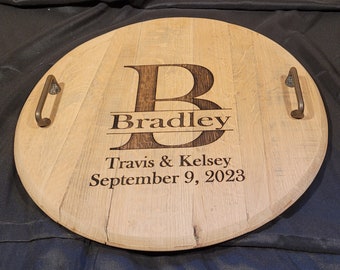 Custom Laser Engraved Bourbon Barrel Lid: Wedding Guest Book Alternative