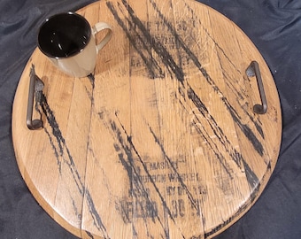 Buffalo Trace Bourbon Barrel Head Tray with Optional Lazy Susan