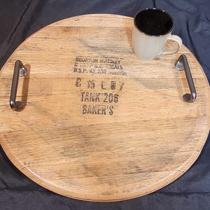 Bakers Bourbon Barrel Head Tray with Optional Lazy Susan