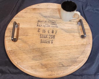Bakers Bourbon Barrel Head Tray with Optional Lazy Susan