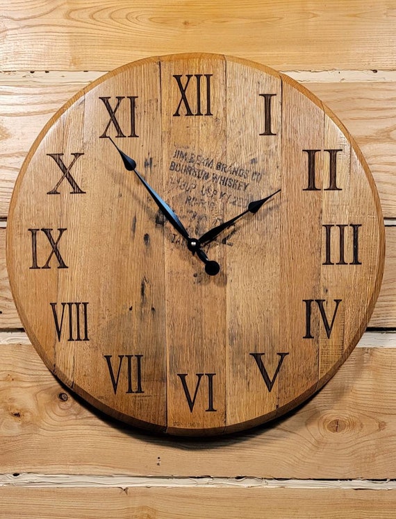 Jim Beam Bourbon Barrel Lid Clock Laser Engraved Clock Etsy