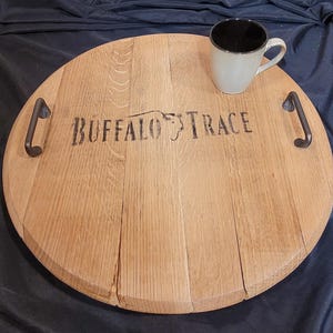 Buffalo Trace Bourbon Barrel Head Tray with Optional Lazy Susan