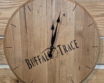 Buffalo Trace Bourbon Barrel Lid Clock: Laser Engraved Wood