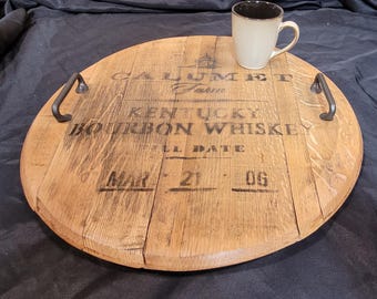 Calumet Farm Bourbon Barrel Head Tray with Optional Lazy Susan