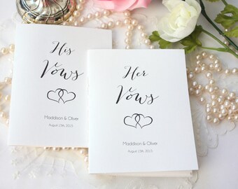 Vow Books, Custom His and Hers Vows Books, Script Heart Wedding Vow Booklets  - Set of 2