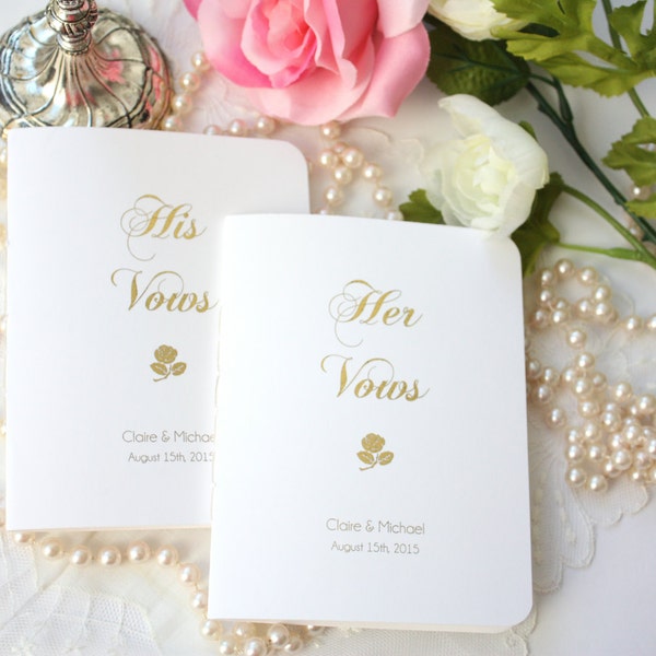 Vow Books, Custom His and Hers Wedding Vows Books with Gold Foil  - Set of 2