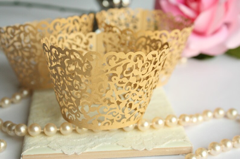 Kraft Lace Filigree Cupcake Wrappers Matte Brown Laser Cut Etsy