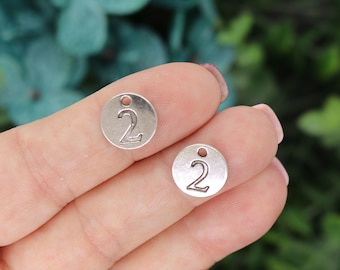 10 Number 2 Charms, Silver Tone Charms (D-173)