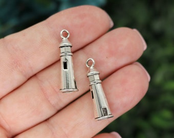 5 Lighthouse Charms, Silver Tone Charms (B-136)