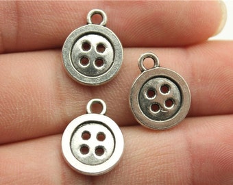 15 x 3D Tibetan Silver Three Buttons Sewing Theme Needlework Charms Pendants