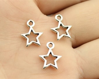 22mm Large Double STAR Charms ~ Antiqued Silver Plate ~ 12 charms