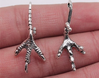 FA-6033 2 Pieces Avian Bird Claw Foot Talon Stampings ~ Oxidized Jewelry Findings ANTIQUE SILVER