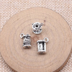 4 Silver Thread Thimble Charms, Sewing Charms, 14x10mm, Silver Tone Charms (O-66)
