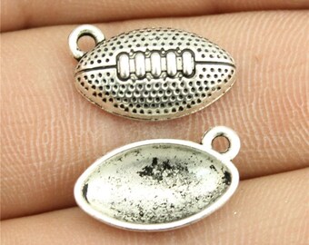 5 Football Charms, Antique Silver Tone Charms (1B-120)