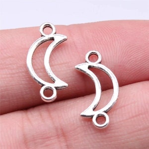 15 Silver Crescent Moon Connector Charms, 18x9mm, Silver Tone Charms (F-45)
