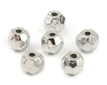 6 Faceted Spacer Beads, Antique Silver Tone (H-24)