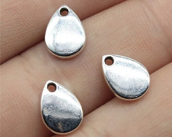 15 Silver Water Drop Charms, 11x8mm, Antique Silver Tone Charms (G-121)