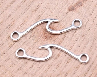 10 40 Bulk Silver Wave Connector Charms, 31x8mm, Silver Tone Charms (J-30)
