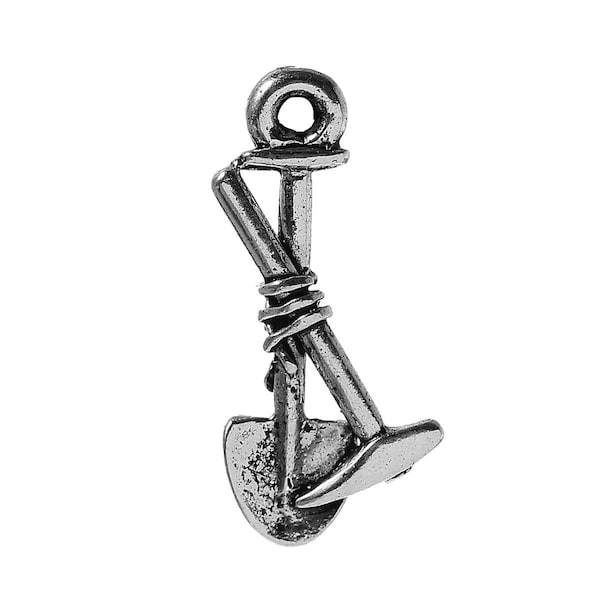 12 Pickax and Shovel Charms, Silver Tone Charms (L-190)