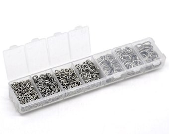 Bulk 1500 Stainless Steel Mixed Jump Rings, 4mm, 5mm, 6mm, 7mm, 8mm, 9mm, 10mm Jump Rings (4A-15)