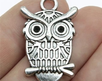 5 Silver Owl Charms, 33x21mm, Silver Tone Charms (E-88)