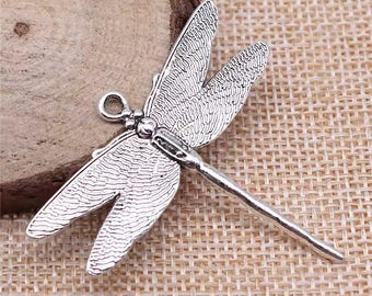 Silver Dragonfly Pendant Charm, 43x47mm, Silver Tone Charms Charm (I-43)