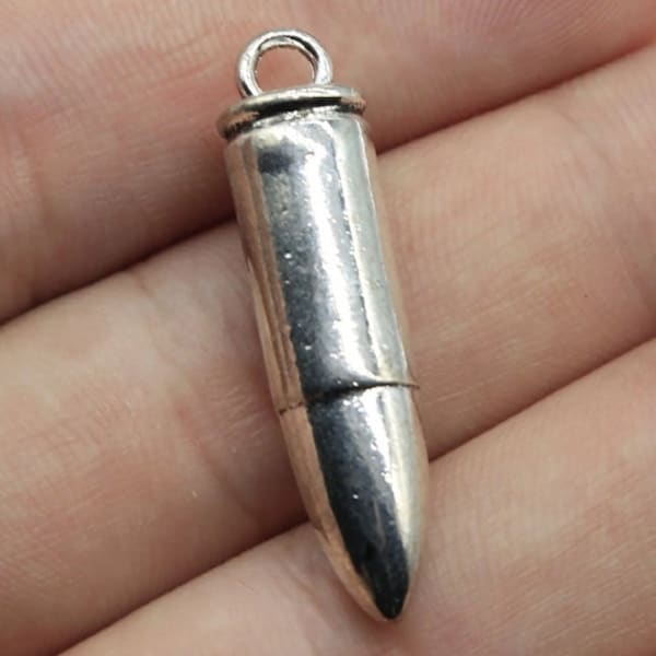 Silver Bullet Charm, 35x8mm, Silver Tone Charms (D-29)