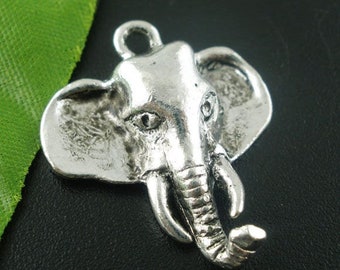 4 Silver Elephant Head Charms, Silver Tone Charms (D-242)