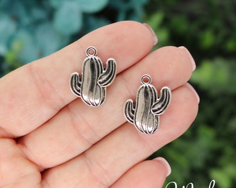 4 Silver Cactus Charms, Plant Charms, Silver Tone Charms (C-4)