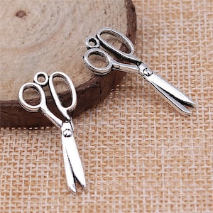 8 Silver Scissor Charms, Teacher, School, Silver Tone Charms (A-226)