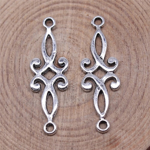 10 Silver Celtic Connector Charms, 29x9mm, Silver Tone Charms (N-160)