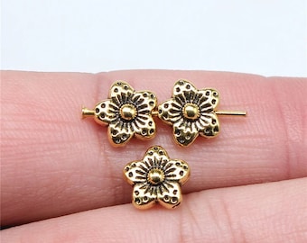 10, 40 Gold Flower Bead Spacers, 8mm, Gold Spacer Beads (Q-222)