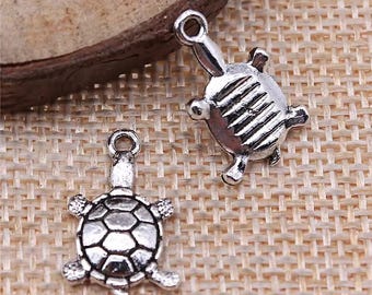 5 Silver Turtle Charms, 18x11mm, Silver Tone Charms (H-47)