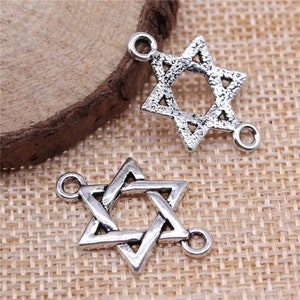 3 Silver Star of David Connector Charms, 25x16mm, Antique Silver Tone (Q-108)