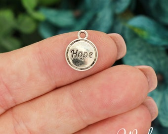 5 Silver Engraved Hope Charms, Silver Tone Charms (G-46)