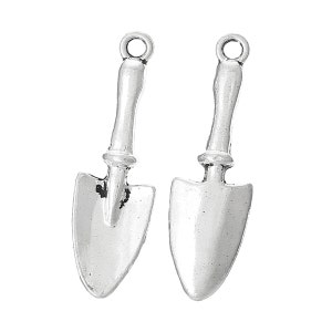 12 Silver Shovel Charms, Garden Tool Charms, Silver Tone Charms (U-147)