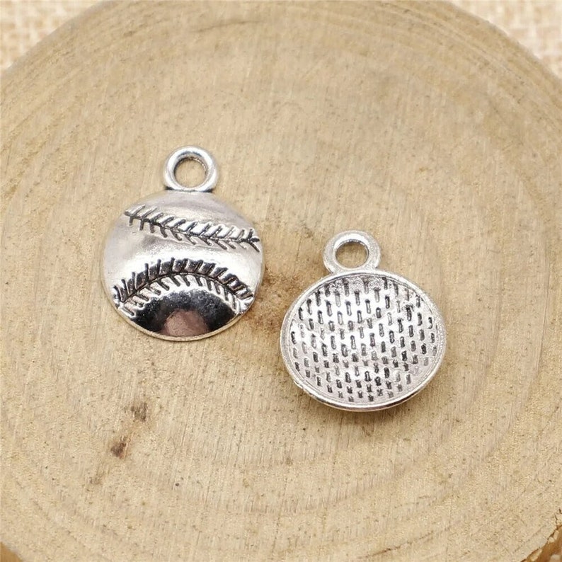 10 Silver Baseball Charms, 15mm, Silver Tone Charms (E-189)