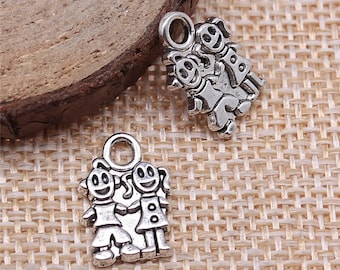 5 Silver Little Girl Little Boy Charms, 11x16mm, Silver Tone Charms (Q-234)