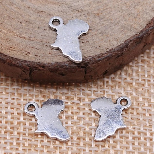 30 Silver Africa Charms, Silver Tone Charms (E-179)