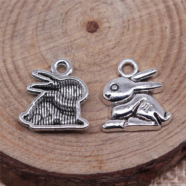 10 Silver Bunny Rabbit Charms, Silver Tone Charms (C-140)