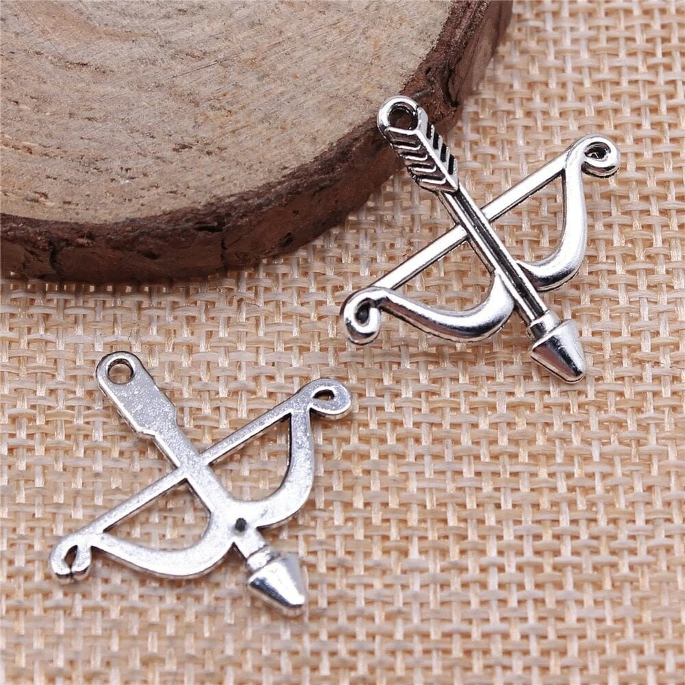 6 Silver Bow Arrow Charms, 25x26mm, Silver Tone Charms (O-25)