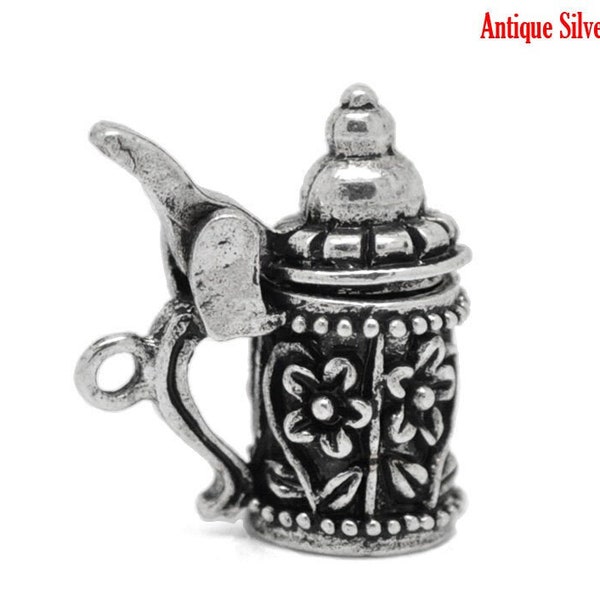 Silver Beer Stein Charm, Silver Tone Charms (L-195)